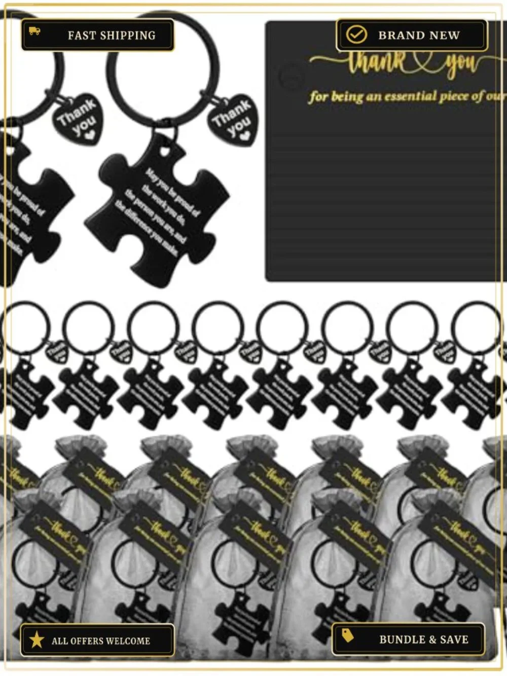 24 Pack Inspirational Puzzle Keychain Employee Appreciation Gift Stainless
